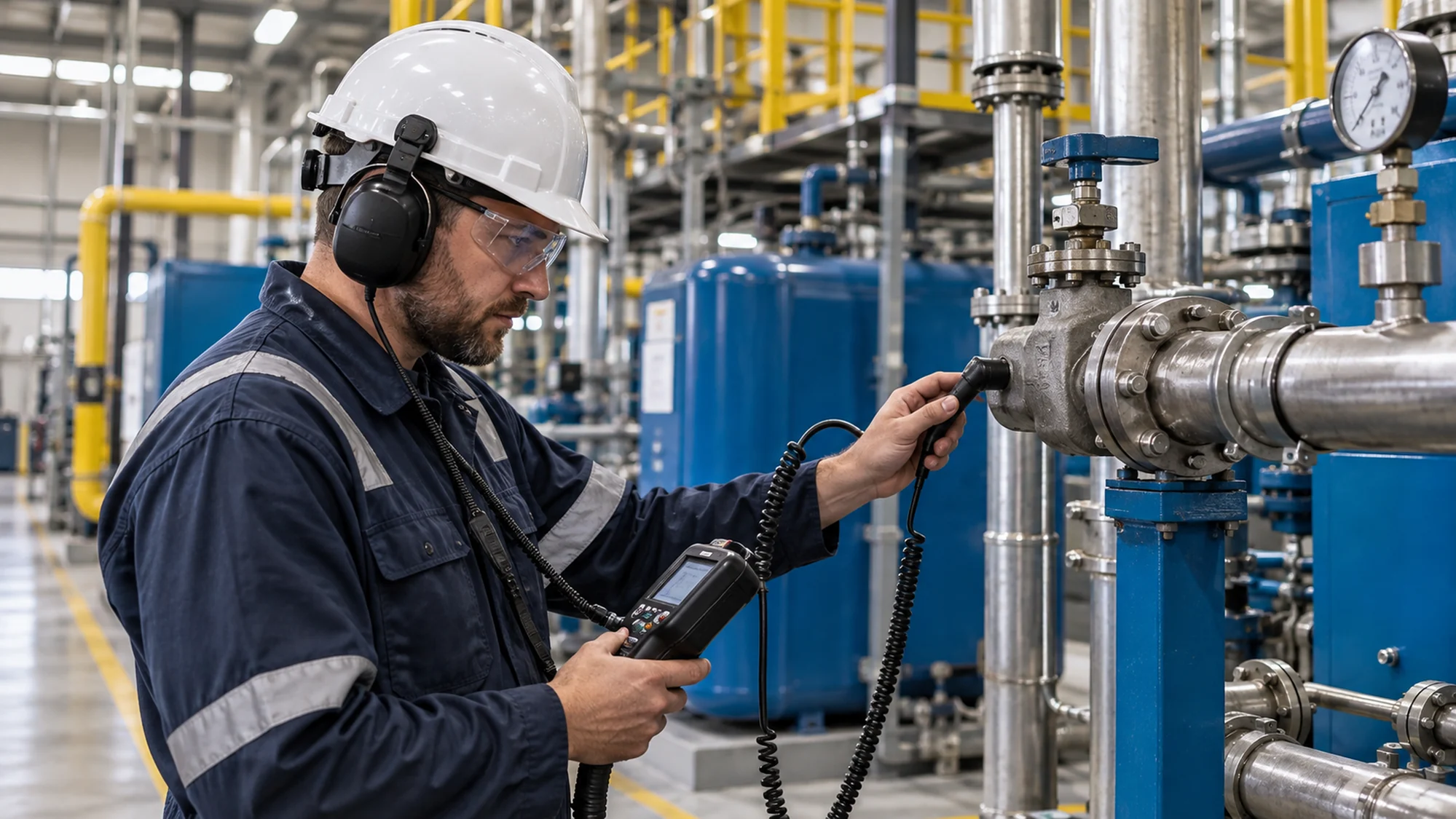 Predictive Maintenance Tools | Failure Prevention Associates Industrial reliability specialist providing phone support beside rotating equipment